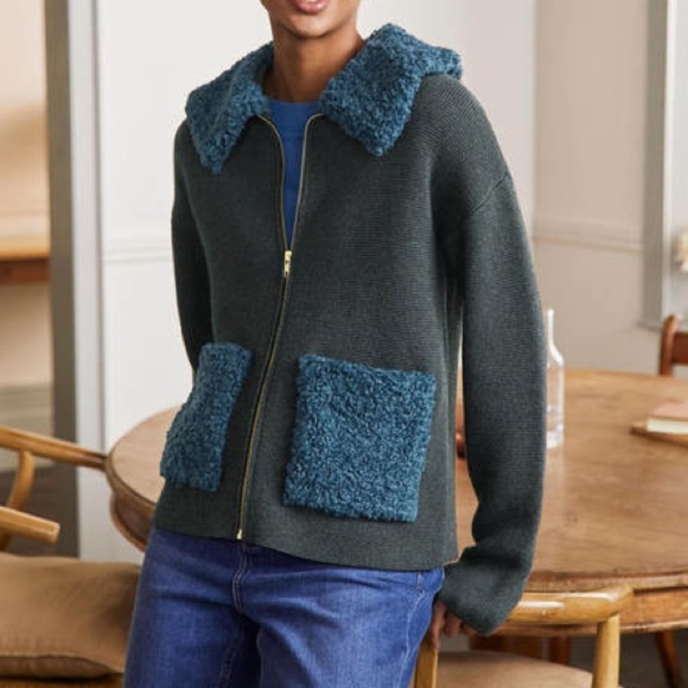 Boden Women’s Cardigan Sweater Coat with Removable Collar. Size 16-18